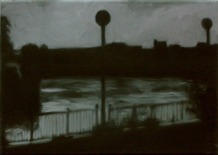 Pascal Danz, «Thames / DLR» 2006, Öl auf Leinwand, 25,2 x 35,5 cm
