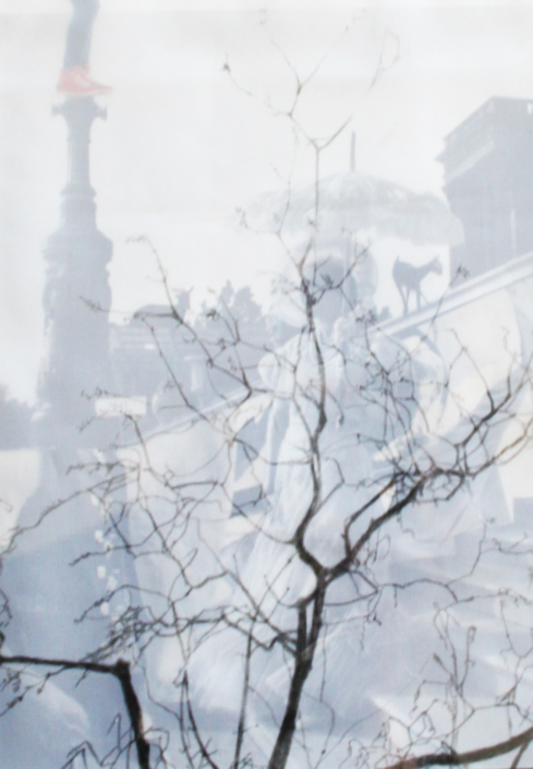 Fabiola Di Fulvio, Ohne Titel, 2023, Collage auf Papier, Kohlezeichnung auf Tüll, led, 30 x 24 x 5 cm