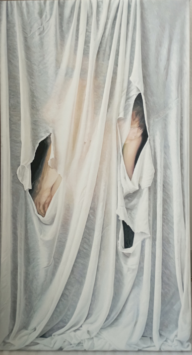 Katia Bourdarel «Linteum - l’épaisseur des ombres #1», 2023, Oel auf Leinwand, 100 x 50 cm