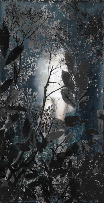 Katia Bourdarel «Nocturne #2», 2023, Oel auf Leinwand und Prägung auf Plexiglas, 100 x 50 cm