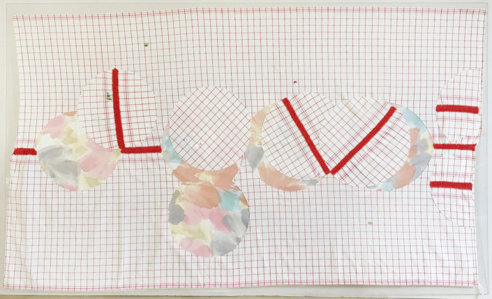 Reto Leibundgut, LOVE, 2021, Textil auf Plexiglas, ca. 190 x 130 cm