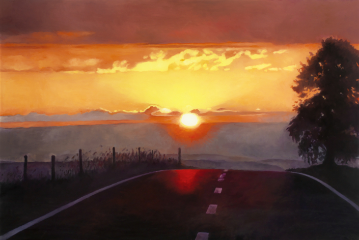 Silvia Gertsch, Sunset, 2018, Öl auf Glas, 89 × 132 cm